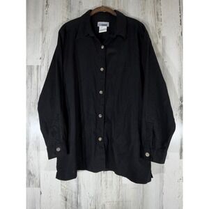 CM Shapes Linen Blend Button Down Shirt Size 1X Womens Black Vintage Hong Kong